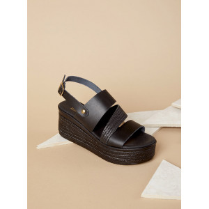 sandales Santorin compensées cuir noir