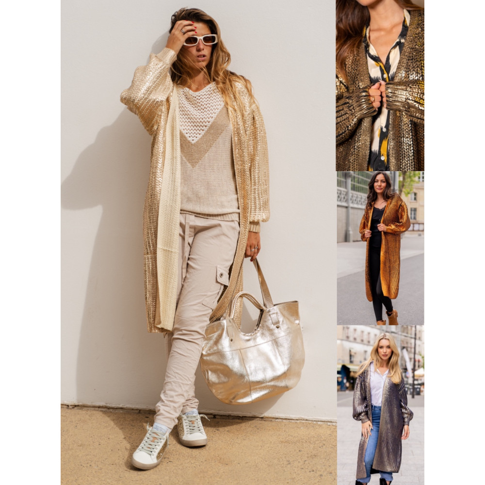 Gold & Silver Gilet long Fun métallisé